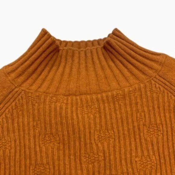 Mock High Neck Rust Orange Knit Long Sleep Pullover Fall Cozy Sweater Size Small - Picture 9 of 12